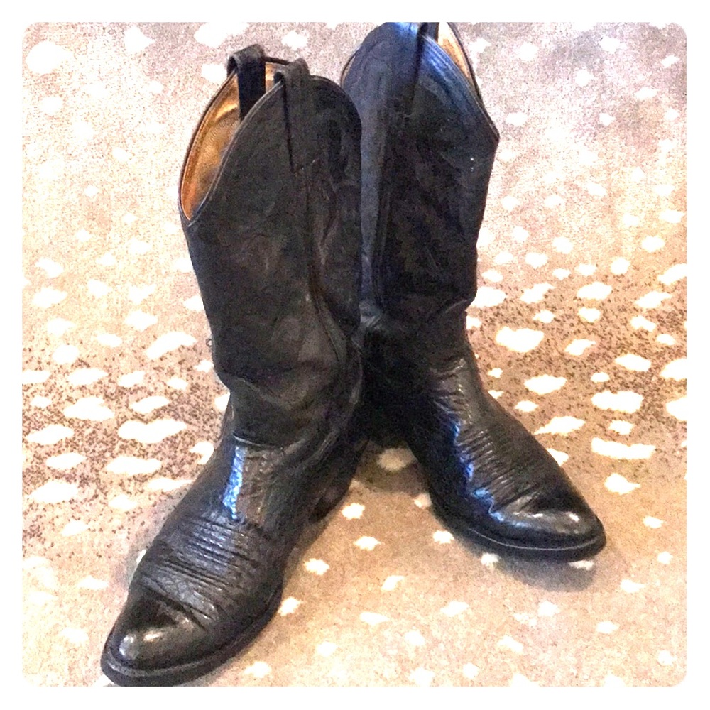 Vintage Black Panhandle Slim Cowboy Boots